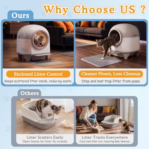 Greesum Enclosed Self-Cleaning Cat Litter Box, 90L XL, App Control, Quiet