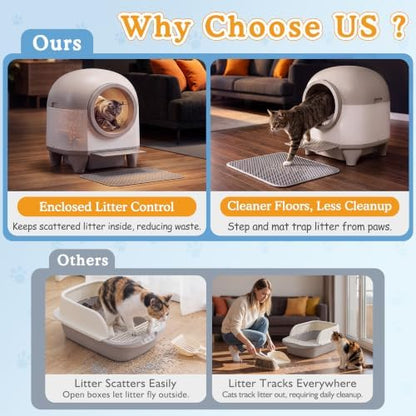 Greesum Enclosed Self-Cleaning Cat Litter Box, 90L XL, App Control, Quiet