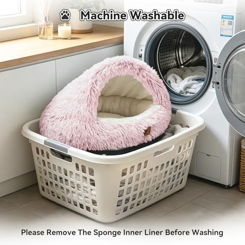 YooxArmor Round Covered Cat Bed Cave Dog Bed for Small Medium Pets,Pink,M