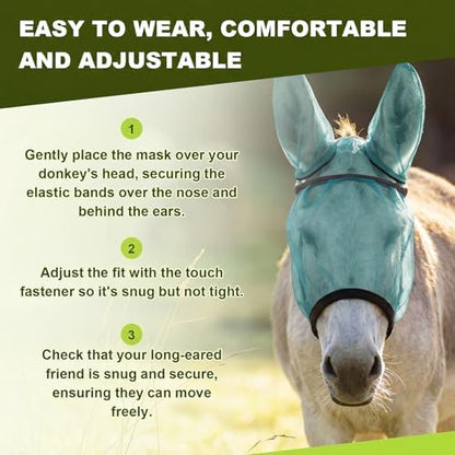 1 Pcs Mini Donkey Fly Mask with Ear Protection, Mint Green