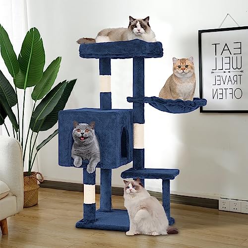 FDW 37.8" Cat Tree Tower | Navy Blue | Multi-Level Indoor Activity Center