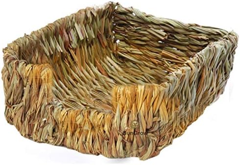 SunGrow Portable Grass Bed for Rabbits, Handmade and Washable Basket, Chew Toy, Easy to Dry, Sleeping, Chewing, Nesting Pad, Small Animal Bunny Bedding