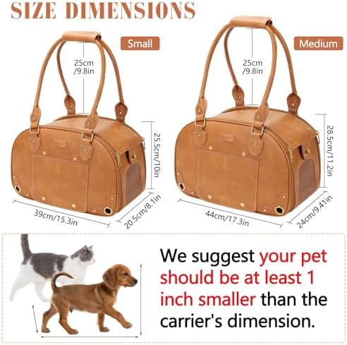 Dog Carrier Purse, Pet Carrier, Foldable Waterproof Premium PU Leather Pet Travel Portable Bag Carrier for Cat and Small Dog Home & Outdoor Small Brown