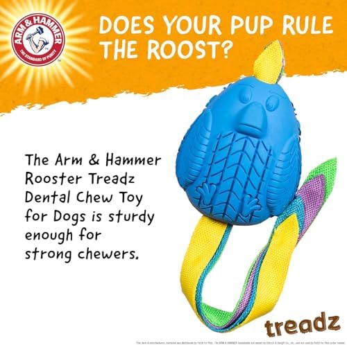 Arm & Hammer Super Treadz Baking Soda Dental Dog Chew Toy, Large, Rooster