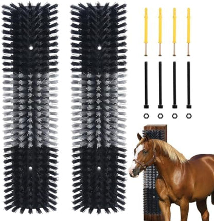 Livestock Scratch Brush for Cattle, Horses, Goats, Cow, Durable Scratching Brush, Massage Grooming Tool for Healthy Coat, Relieves Itching, Easy Install on Fence Posts(2pcs, Black)