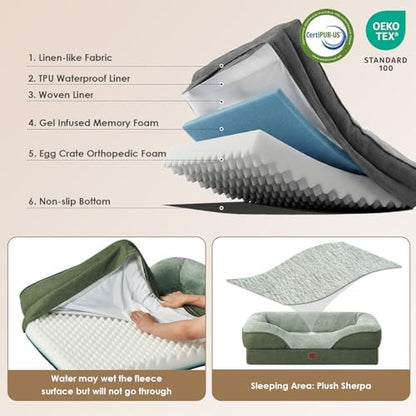 EHEYCIGA Orthopedic Dog Bed for Medium Dog, Memory Foam Dog Couch, Green