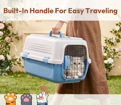 Dog & Cat Hard Carrier, 23IN Two-Door Plastic Pet Kennel with Ventilation