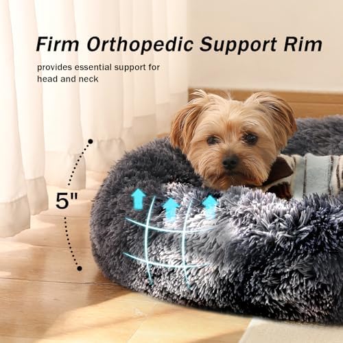 NOYAL Donut Dog Bed for Small Medium Pets, Plush Calming Faux Fur