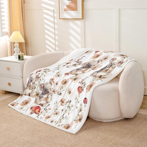Erosebridal Kawaii Koala Blankets and Throws 40"x50",Mushroom Koala Blanket Throw for Girls Boys,Cute Animal Print Fleece Blanket Farmhouse Floral Plant Fuzzy Blanket for Bed Sofa Decor
