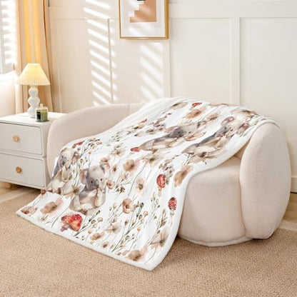 Erosebridal Kawaii Koala Blankets and Throws 60"x80",Mushroom Koala Blanket Throw for Girls Women,Cute Animal Print Fleece Blanket Farmhouse Floral Plant Sherpa Blanket for Bedroom Decor