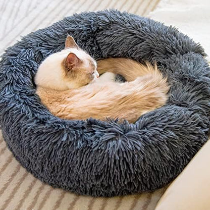 Cat Beds for Indoor Cats - Cat Bed Washable 20 inches, Dog Beds for Small Medium Dogs, Anti Anxiety Round Fluffy Plush Faux Fur Pet Bed, Thick Bottom (Dark Grey, Medium)