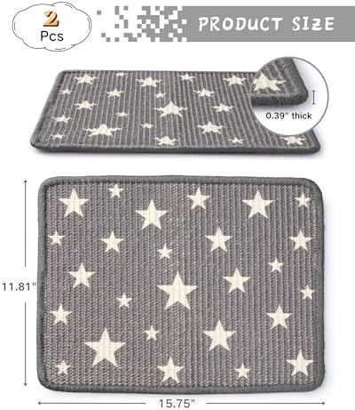 JanYoo 2pcs Rabbit Scratcher Mat Natural Sisal Bunny Scratch Pads Scratching Rug Bunny Resting Mats for Cages, Small Animal Claws and Teeth Care Bedding Accessories for Guinea Pig (15.7x11.8in, Star)