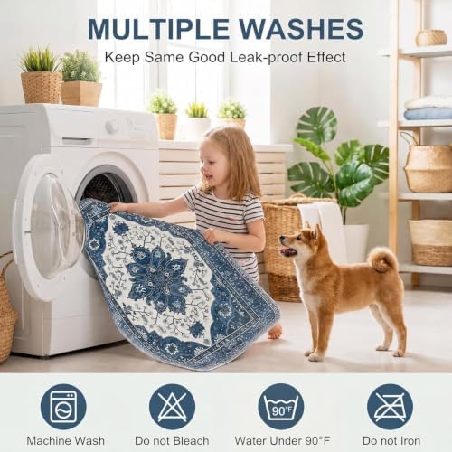 Washable Pee Pads for Dogs,Great Urine Absorbent Reusable Puppy Training Pads,Waterproof,Leak-Proof & Non-Slip Potty Pads for Whelping,Crate,Playpen.(Dark Navy Floral,31"x36")