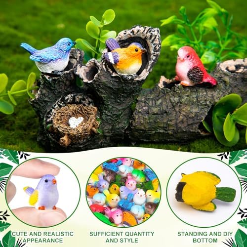 72PCS Miniature Cute Bird Decorative Figurines 11 Styles Mini Resin Birds