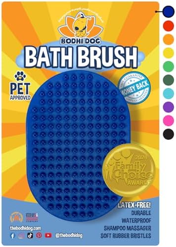 Bodhi Dog Shampoo Brush - Pet Grooming & Bath Supplies for Dogs and Cats - Bath Brush for Long & Short Hair - Premium Scrubber for Shower, Showerhead, Sprayer & Bathing (One Pack, Blue)