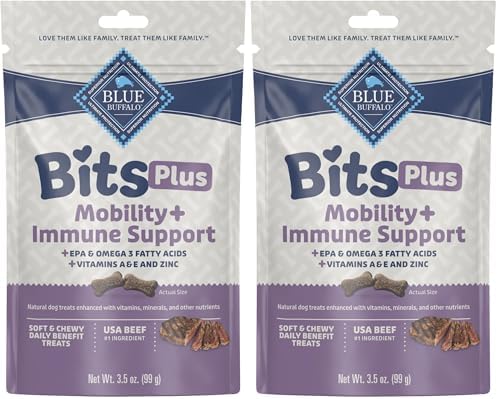 Blue Buffalo Blue Bits Plus Mobility and Immune Support Soft Dog Treats, Beef, 3.5-oz. Bag (Pack of 2)