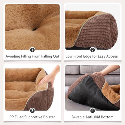 MIXJOY Dog Beds for Medium Dogs Washable, Calming Pet Bed Medium Size Dog, Soft Rectangle Pet Beds Sofa Cuddler, Orthopedic Sleeping Rabbit-Velvet Cozy Puppy Bed with Anti-Slip Bottom (30x24in)