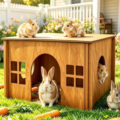 Wooden Guinea Pig Hideout, Small Animal Houses Habitats,Large Hideout House for Small Rabbit Chinchilla Gerbil, Sturdy Hamster Hideout Bed Hutch Bunny Cage