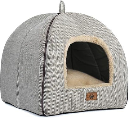 WINDRACING Cat Bed - Cat Cave House Tent with Washable Cushioned Pillow, Soft Kitten Beds, Pet Furniture (Large, Beige)