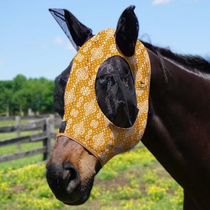 Harrison Howard Super Comfort Horse Fly Mask Elasticity Fly Mask with Ears UV Protection for Horse Floral Retro XL Extra-Full
