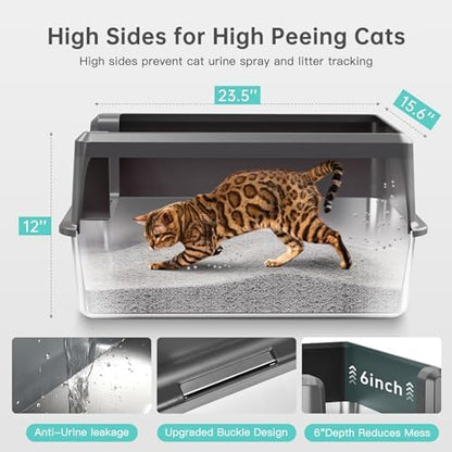 Stainless Steel Cat Litter Box, XL High Sided Open Top Litter Pan, 1 Scoop