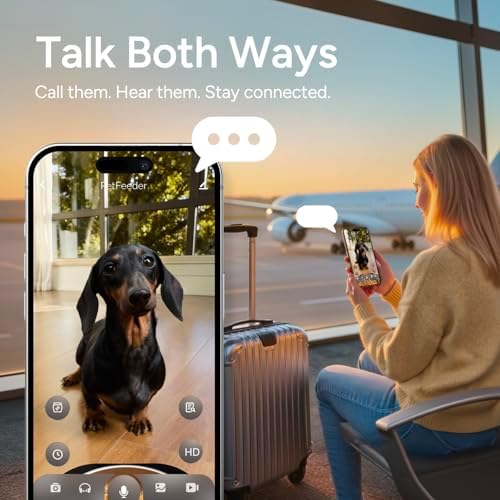 Automatic Cat Feeder with Camera: 6L Automatic Dog Feeder with 2-Way Audio Night Vision Dual Power Supply App Control 2.4G WiFi, Timed Auto Cat Food Dispenser with Stainless Steel Bowl (White)