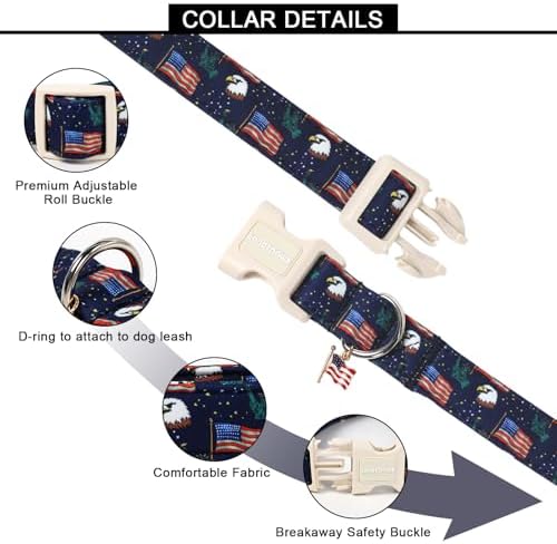 Lionet Paws 4th of July Dog Collar American Flag Statue of Liberty Collars with Cute Flags Pattern Pendant - Female Male Boy Dog Collar for Small Medium Dogs XS