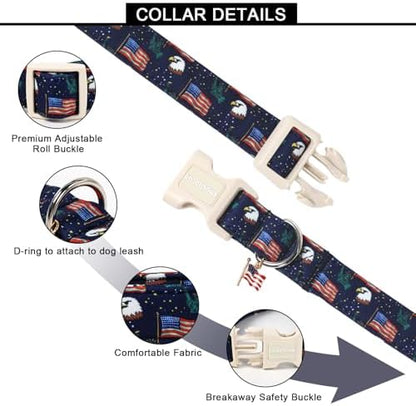 Lionet Paws 4th of July Dog Collar American Flag Statue of Liberty Collars with Cute Flags Pattern Pendant - Female Male Boy Dog Collar for Small Medium Dogs XS