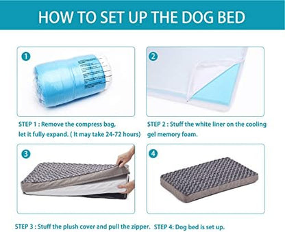 Orthopedic Memory Foam Bed for Large Dogs, Waterproof Cooling Pet Mats for Crate with Removable Washable Cover,Ideal for Arthritic Dogs (Large plus-36"x 27" x 3", Rose Plush)