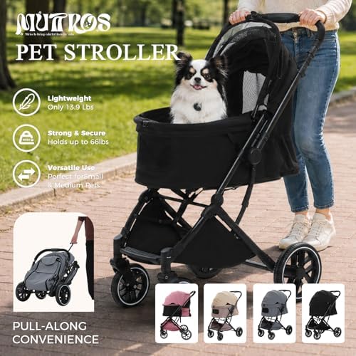 MUTTROS Pet Stroller for Dogs & Cats, 66lbs, Black