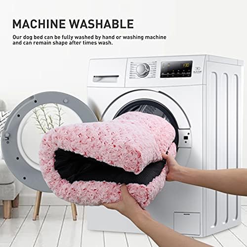 KSIIA Washable Dog Bed Deluxe Plush Dog Crate Beds Comfy Kennel Pad Anti-Slip Pet Sleeping Mat for Large, Jumbo, Medium, Small Dogs Breeds, 23" x 18", Pink