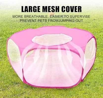 Guinea Pig Playpen with Lid, Breathable Small Animals Playpen with Anti-Escape Cover Portable Kitten Playpen Indoor/Outdoor Yard Exercise Cage House Tent for Hamster Chinchillas Rabbits Bunny