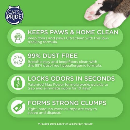 Cat's Pride Max Power: UltraClean Low Tracking Multi-Cat Clumping Litter - Keeps Paws & Home Clean - Up to 10 Days of Powerful Odor Control - 99% Dust Free - Unscented,15 Pounds,(Pack of 2)