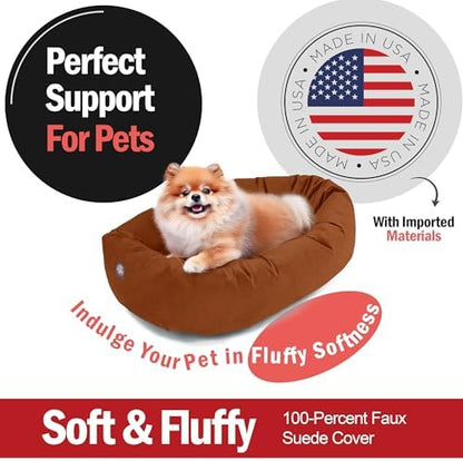 Majestic Pet 24 Inch Suede Calming Dog Bed Washable – Cozy Soft Round Dog Bed with Spine Support for Dogs to Rest Their Head - Fluffy Donut Dog Bed 24x19x7 (Inch) - Round Pet Bed Small – Rust (2025)