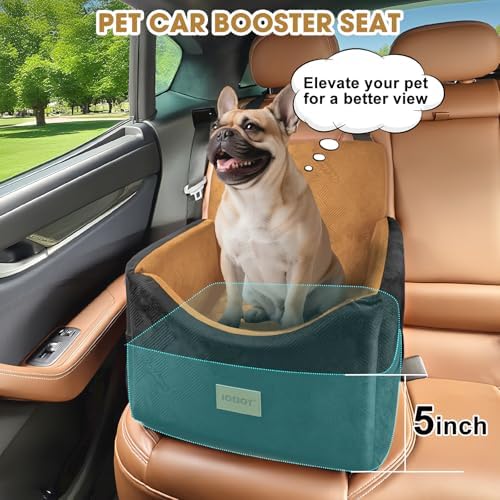 JOEJOY Dog Car Seats for Small Medium Dogs Under 35lbs, Dog Booster Seat with Detachable Washable Cover and Cushion, Memory Foam Pet Car Seat with Safety Belt and Storage Pockets (Brown)