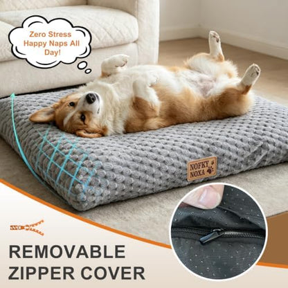 Washable Medium Dog Bed, Plush Crate Mat for Dogs, 35"x23" Grey