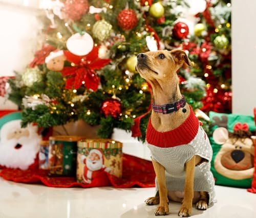 DOGWONG Christmas Cotton Dog Collar, Heavy-Duty Red Plaid Dog Collar Durable Soft Fabric Pet Dog Collars Cute Christmas Checked Puppy Necklace for Large Dogs,XL