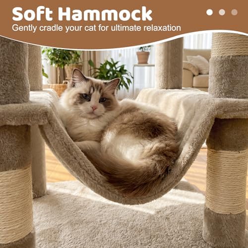 DORTALA 57" Tall Cat Tree, Multi-Level Cat Tower with 2 Large Condos, Sisal Scratching Posts, Top Perch, Hammock, Pet Play House Climbing Furniture for Indoor Adult Cats & Kittens (Coffee)
