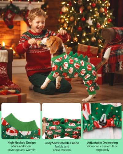 CuteBone Dinosaur Costume Halloween Christmas Dog Pajamas, Stretchy Spandex Crystal Velvet Sleepwear Coat for Small Dogs, Soft & Warm Pet Outfit Clothes for Cold Weather, Cozy Pullover Design COSP27XL