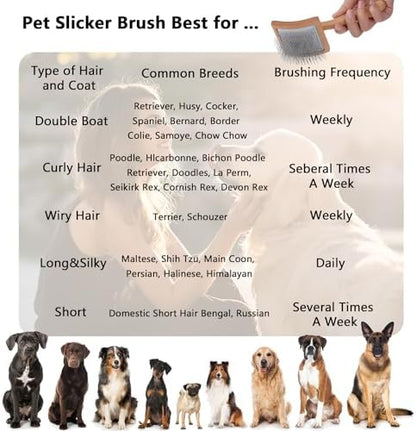 Slicker Brush for Long Haired Dogs, Wooden Ergonomic Handle