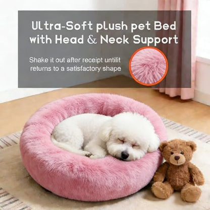 Comfort Donut Dog Bed for Small Dogs, Cat Bed & Pet Bed for Indoor Use, Medium Size with Soft Plush, Round Dog Beds for Large Dogs and Cats(Rubber Red,36''Lx36''Wx8''Th)