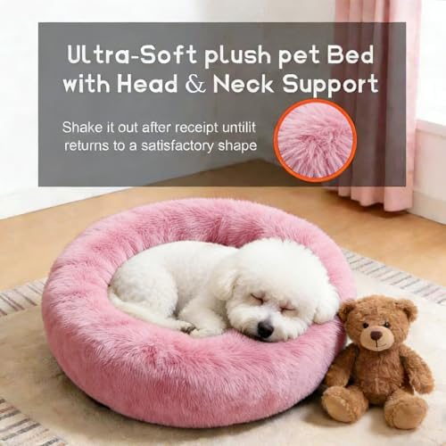 Comfort Donut Dog Bed for Small Dogs, Cat Bed & Pet Bed for Indoor Use, Medium Size with Soft Plush, Round Dog Beds for Large Dogs and Cats(Rubber Red,32''Lx32''Wx8''Th)
