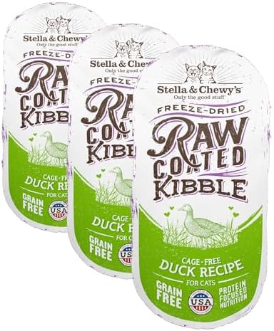 Stella & Chewy's Raw Coated Cat Food - High Protein, Grain-Free Kibble with Cage-Free Duck - Premium Digestive Support with Probiotics - All Natural Small Kibble - Perfect for Picky Eaters - 5 lb Bag