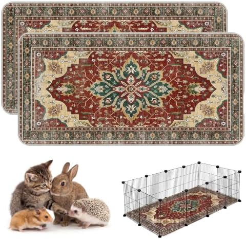 Washable Guinea Pig Pee Pads,Absorbent Reusable Guinea Pig Cage Liners,Waterproof,Leak-Proof & Non-Slip Potty Pads for Small Animals Rabbit Hamster Rat.(Red Forest Floral,24"x48")