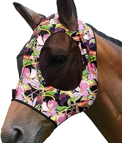 Harrison Howard Super Comfort Stretchy Fly Mask Large Eye Space with UV Protection Soft on Skin with Breathability Blossom Vibe S