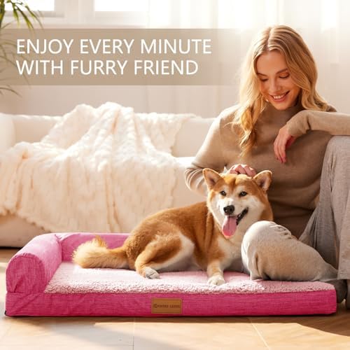 Patas Lague Orthopedic Large Dog Bed Washable Pet Sofa Bed 56''X40''Pink