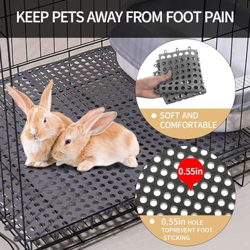 Rabbit Cage Mat Floor 24 Pcs Plastic Bunny Resting Mats for Wire Cage Bottom 12x12 Washable Small Animal Feet Pad with Holes for Chinchilla Ferret Guinea Pig Easy to Cut and Splice (Grey)