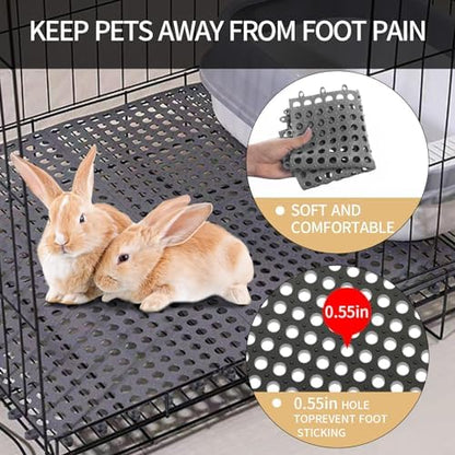 Rabbit Cage Mat Floor 24 Pcs Plastic Bunny Resting Mats for Wire Cage Bottom 12x12 Washable Small Animal Feet Pad with Holes for Chinchilla Ferret Guinea Pig Easy to Cut and Splice (Grey)