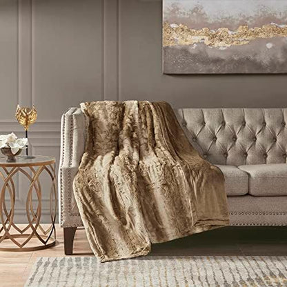 Madison Park Zuri Faux Fur Reversible Throw Blanket, 50 x 60 in, Tan
