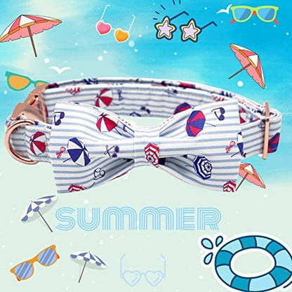 Lionheart glory Dog Collar, Dog Collar with Bow, Summer Stripe Boy Dog Bowtie Collar Cute Pet Collar Gift for Medium Dog
